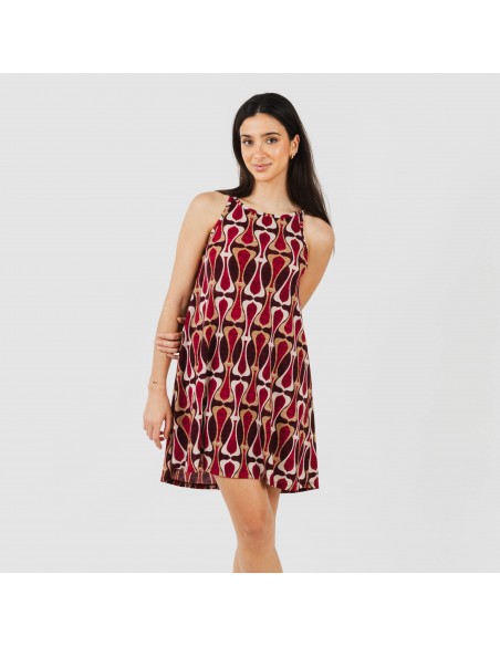 Vestido curto alças crepe Castelar bordeaux Vestido curto alças crepe Castelar bordeaux