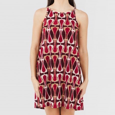 Vestido curto alças crepe Castelar bordeaux