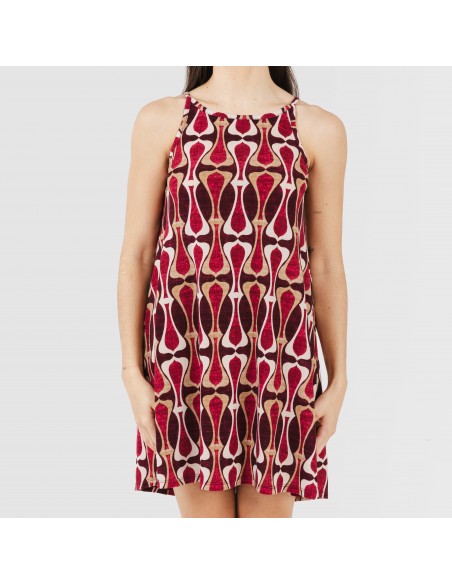 Vestido curto alças crepe Castelar bordeaux Vestido curto alças crepe Castelar bordeaux