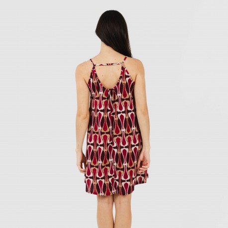 Vestido curto alças crepe Castelar bordeaux