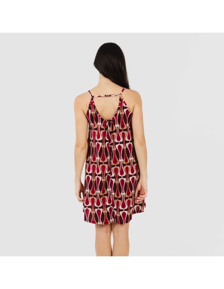 Vestido curto alças crepe Castelar bordeaux Vestido curto alças crepe Castelar bordeaux