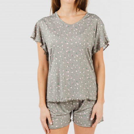 Pijama manga curta mulher soft Jana verde caça