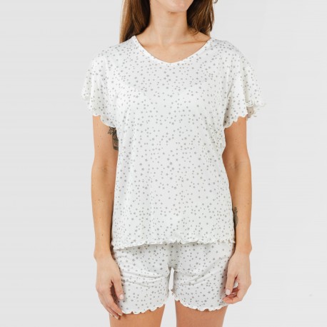 Pijama manga curta mulher soft Universo cinza