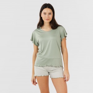 Pijama manga curta mulher soft Raya Leia verde caça
