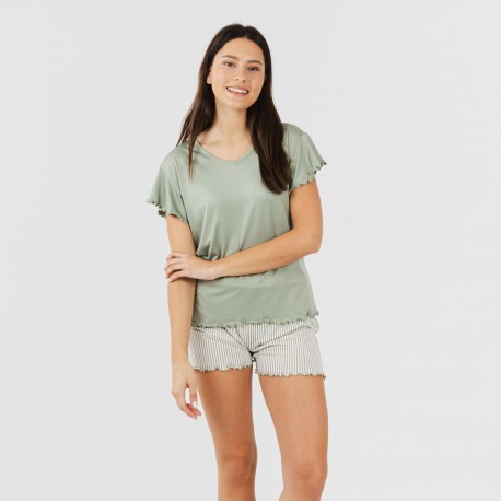 Pijama manga curta mulher soft Raya Leia verde caça