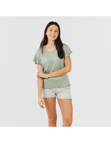 Pijama manga curta mulher soft Raya Leia verde caça Pijama manga curta mulher soft Raya Leia verde caça