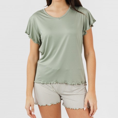 Pijama manga curta mulher soft Raya Leia verde caça