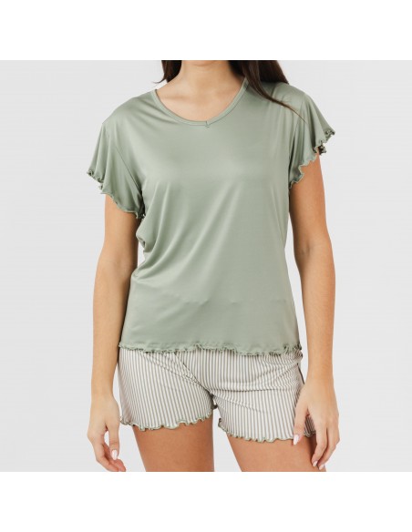 Pijama manga curta mulher soft Raya Leia verde caça Pijama manga curta mulher soft Raya Leia verde caça