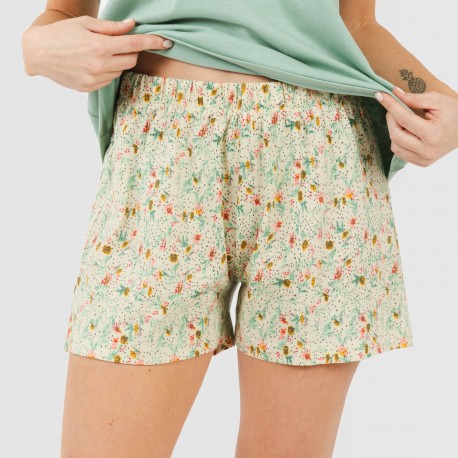 Pijama curto manga fluida algodão mulher Pamela verde