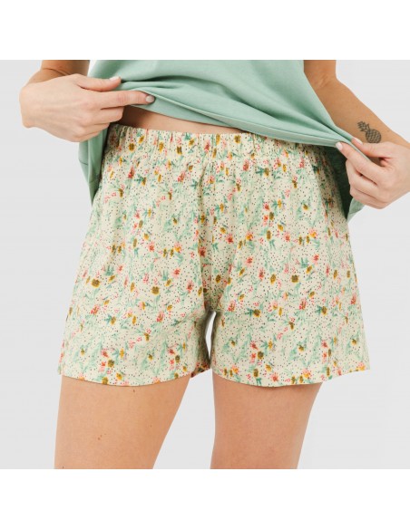Pijama curto manga fluida algodão mulher Pamela verde Pijama curto manga fluida algodão mulher Pamela verde
