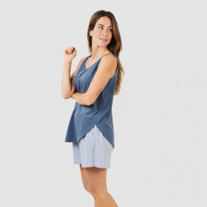 Pijama curto algodão Lista azul indigo 2