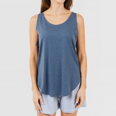 Pijama curto algodão Lista azul indigo