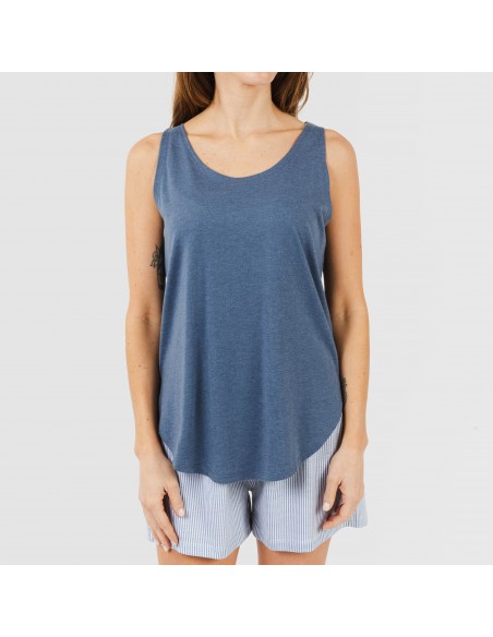 Pijama curto algodão Lista azul indigo Pijama curto algodão Lista azul indigo