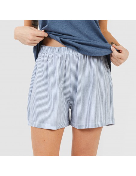 Pijama curto algodão Lista azul indigo Pijama curto algodão Lista azul indigo