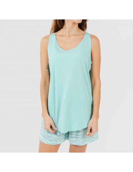 Pijama curto algodão Ola verde água Pijama curto algodão Ola verde água