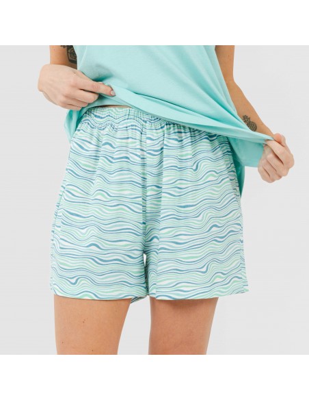 Pijama curto algodão Ola verde água Pijama curto algodão Ola verde água