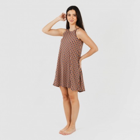 Vestido curto alças crepe Olmeca