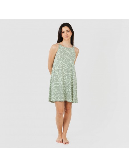 Vestido curto alças crepe Oniris verde caça Vestido curto alças crepe Oniris verde caça