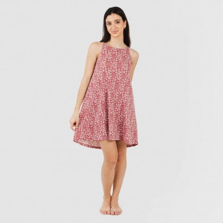 Vestido curto alças crepe Piluca malva rosa