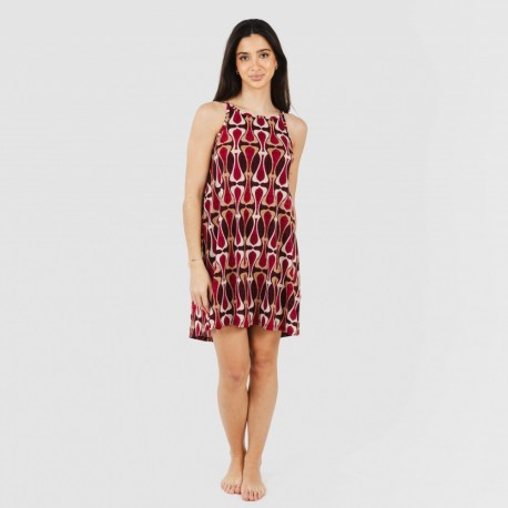 Vestido curto alças crepe Castelar bordeaux