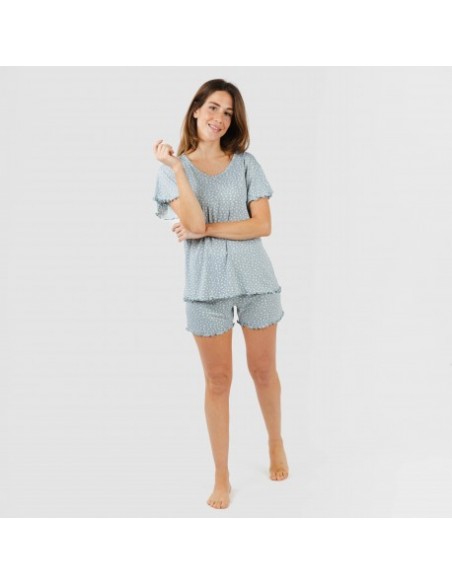 Pijama manga curta mulher soft Anita azul indigo Pijama manga curta mulher soft Anita azul indigo