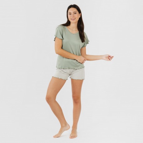 Pijama manga curta mulher soft Raya Leia verde caça