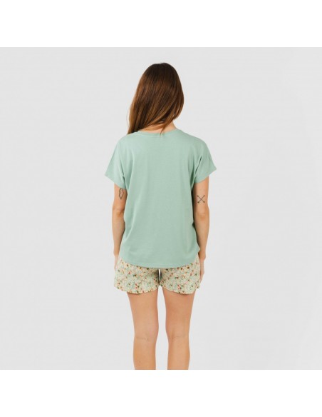 Pijama curto manga fluida algodão mulher Pamela verde Pijama curto manga fluida algodão mulher Pamela verde