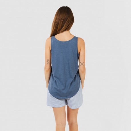 Pijama curto algodão Lista azul indigo