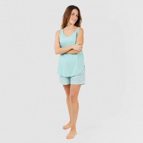 Pijama curto algodão Ola verde água