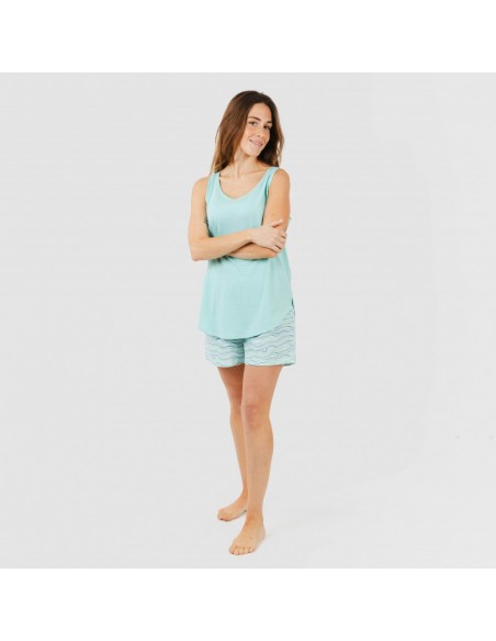 Pijama curto algodão Ola verde água Pijama curto algodão Ola verde água