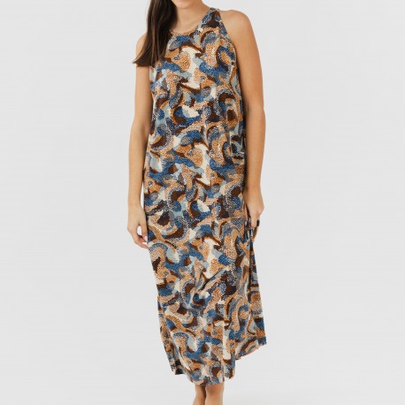 Vestido comprido alças crepe Uliena