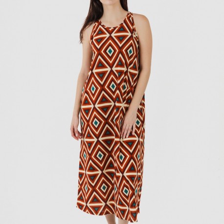 Vestido comprido alças crepe Cagliari castanho