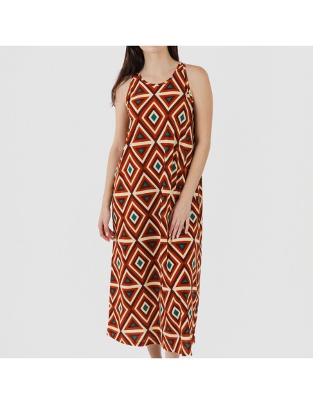 Vestido comprido alças crepe Cagliari castanho Vestido comprido alças crepe Cagliari castanho