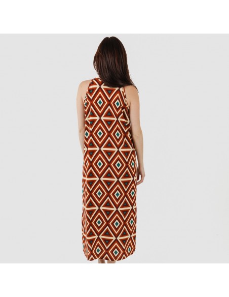 Vestido comprido alças crepe Cagliari castanho Vestido comprido alças crepe Cagliari castanho