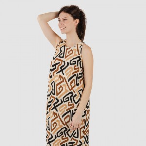 Vestido comprido alças crepe Domeka castanho - preto 2