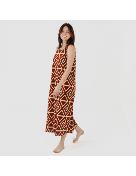 Vestido comprido alças crepe Cagliari castanho Vestido comprido alças crepe Cagliari castanho