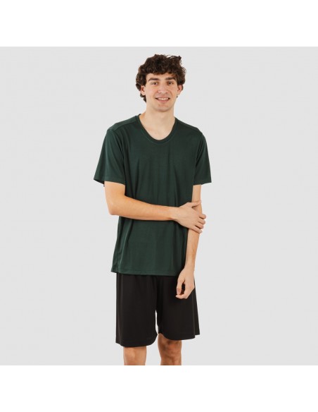 Conjunto desportivo curto técnico homem verde garrafa - preto