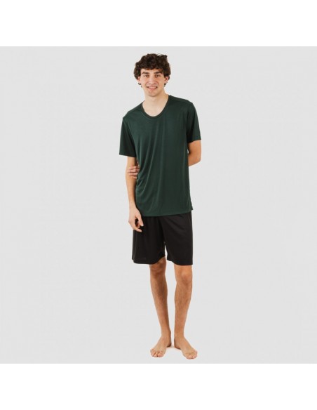 Conjunto desportivo curto técnico homem verde garrafa - preto