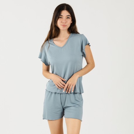 Pijama manga curta mulher soft lisos pijamas-curtos-mulher