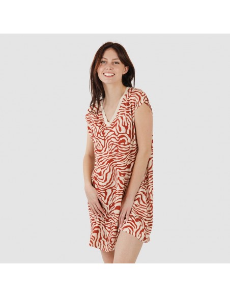 Vestido curto manga fluída soft Palmina cor telha Vestido curto manga fluída soft Palmina cor telha