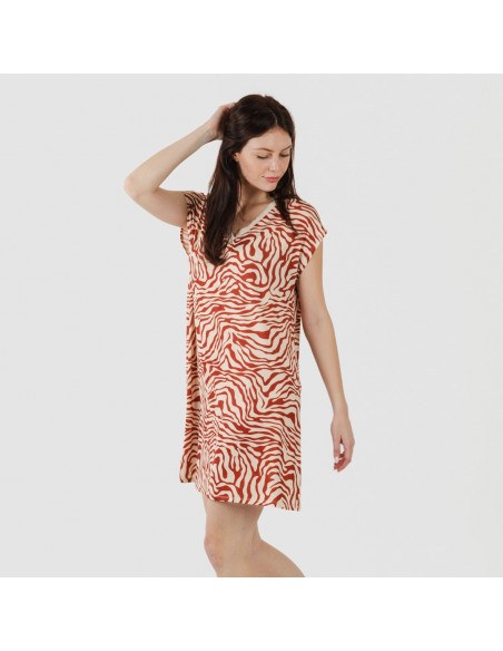 Vestido curto manga fluída soft Palmina cor telha Vestido curto manga fluída soft Palmina cor telha