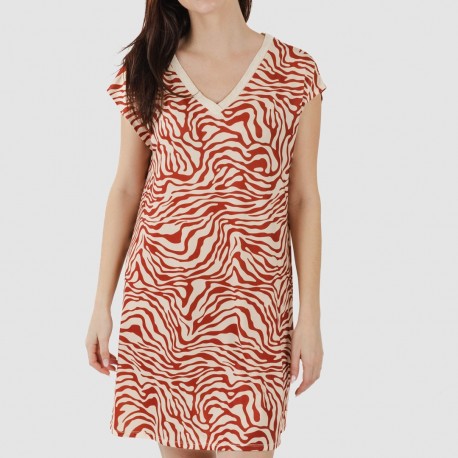 Vestido curto manga fluída soft Palmina cor telha