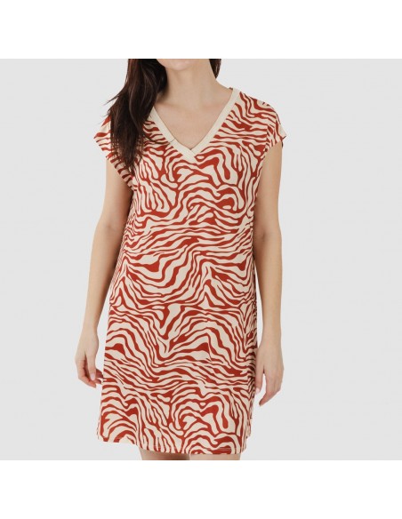 Vestido curto manga fluída soft Palmina cor telha Vestido curto manga fluída soft Palmina cor telha