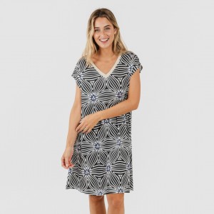 Vestido curto manga fluída soft Naty bege - preto