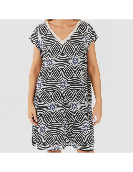 Vestido curto manga fluída soft Naty bege - preto