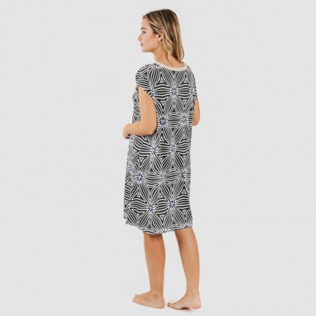 Vestido curto manga fluída soft Naty bege - preto