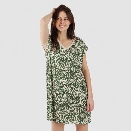 Vestido curto manga fluída soft Miquela verde caça