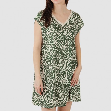 Vestido curto manga fluída soft Miquela verde caça