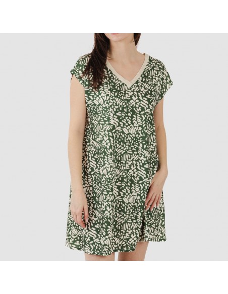 Vestido curto manga fluída soft Miquela verde caça Vestido curto manga fluída soft Miquela verde caça