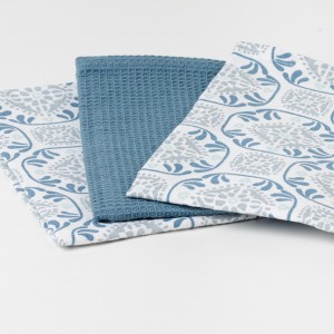 Conjunto 3 panos de cozinha Valme azul indigo